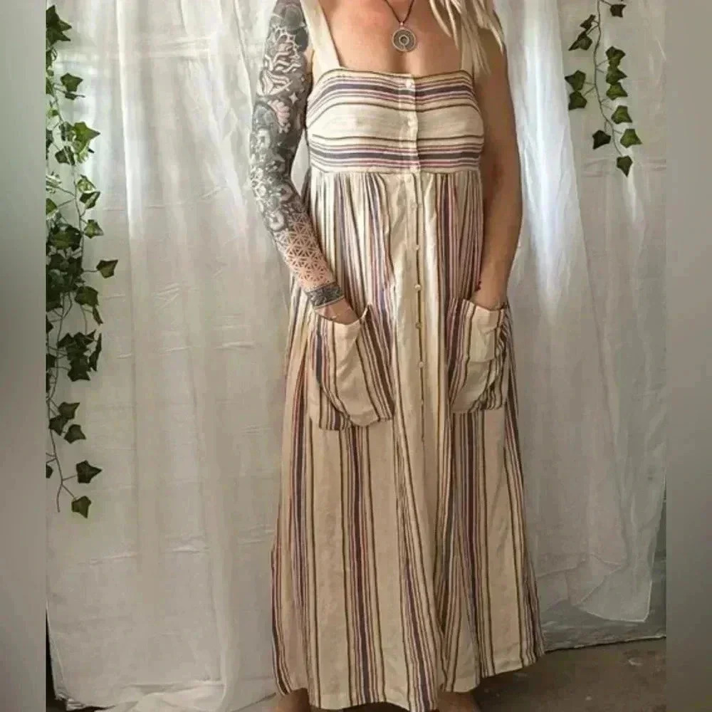 Zara Striped Button Down Tank Dress with Front Pockets in Size Small in EUC